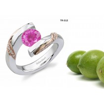 Designer Round Pink Sapphire Gemstone Diamond Tension Set Engagement Rings