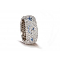 High Quality French pavee Multi-Colored Sapphire & Brilliant-Cut Round Diamond Moon & Stars Eternity Rings & Bands