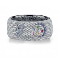 Delicate French pavee Sparkling Brilliant-Cut Round Diamonds & Vivid Multi-Colored Precious Stones Eternity Rings & Bands Featuring Fairy, Moon & Stars