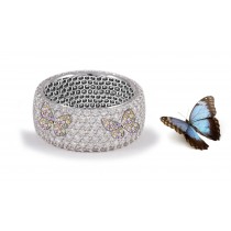 Butterfly Collection: Women's Halo Micro pave Precision Set Rainbow Sapphire & Diamond Eternity Rings Available in Gold or Platinum for Wedding or Anniversary