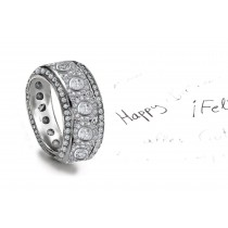 Beautifully Proportioned: Diamond Band Encrusted with Diamonds & Bezel Set in Center & Bead Set Diamond Border in Gold
