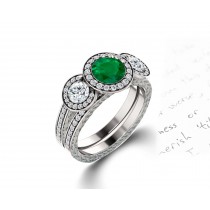 Made To Order Delicate Micro Pave Halo Vivid Green Emerald & Diamond Engagement Rings