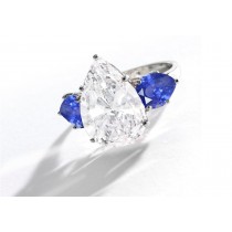 Pear-Shaped Diamond & Blue Sapphire Three Stone Engagement and Right Hand Rings