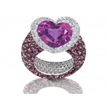 Delicate Micro Pave Round Brilliant Cut & Heart Purple Sapphires & Diamonds Halo Ring