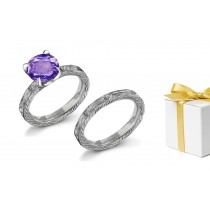 Designer: Engraved Purple Sapphire & Diamond Ring
