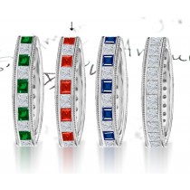 Princess Cut Diamond & Ruby Milgrain Outline Sketch Circular Band