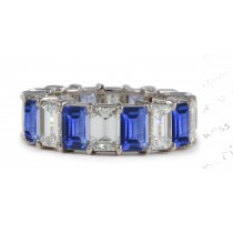 Emerald Cut Sapphire and Emerald Cut Diamond Eternity Band in Platinum