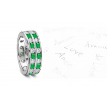 Twinkler: Sparkling Two Rows of Round Diamond Emerald Eternity Rings