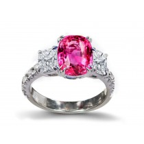 The Latest Pink Sapphire & Diamond Three Stone Ring With Diamond Accents