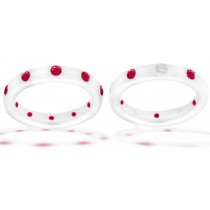 Eternity Rings: Platinum burnish set round rubies and diamonds eternity band.