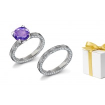 Decorated: Purple Sapphire & Diamond Engraved Ring