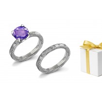 Engraved: Purple Sapphire & Diamond Antique Ring
