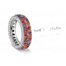 Made to Order French pave Set Brilliant Cut Round Diamonds & Multi Colored Sapphires Eternity Rings & Bands