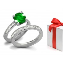 Prices on Request: Exclusive Round Shaped Emerald Ring With Diamonds in 14k White Gold 