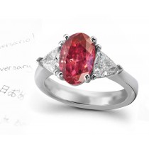 Designer Three Stone Red Diamond Oval Ring
