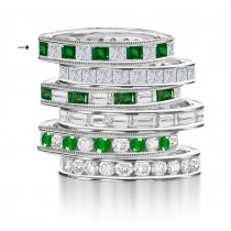 Magic & Mystery: Milgrain Gold Wire & Diamond & Emerald Eternity Band for The Lady of Your Love
