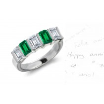 The Romance: Mens 5 Stone Bar Set Emerald Cut Emerald & Emerald Cut Diamond Ring