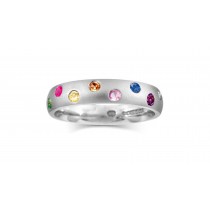 Precision Set Burnish Set Round Diamond & Colored Sapphire Eternity Band Rings