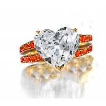 Diamond Ring with Orange Sapphires in Gold or Platinum