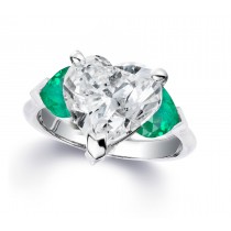 Three Stone Heart Diamond & Heart Emeralds Ring