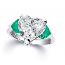 Three Stone Heart Diamond & Heart Emeralds Ring