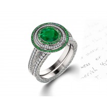 Made To Order Delicate Micro Pave Halo Vivid Green Emerald & Diamond Engagement Rings