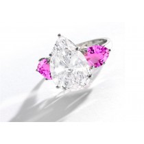 Pear-Shaped Diamond & Pink Sapphire Three Stone Engagement and Right Hand Rings
