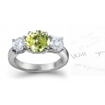 Premier Colored Diamonds Designer Collection - Green Colored Diamonds & White Diamonds Fancy Diamond Three Stone Engagement Rings