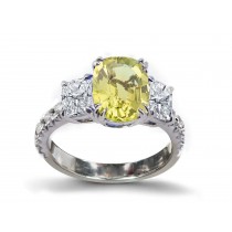New 2016 Yellow Sapphire & Diamond Three Stone Ring With Diamond Accents