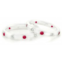 Eternity Rings: Platinum burnish set round rubies and diamonds eternity band