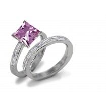 Purple Sapphire & Diamond Engagement & Wedding Ring