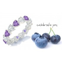 Very Popular Purple Sapphire Hearts & Diamond Hearts Stylish Unique Eternity Rings