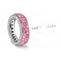 Made to Order French pave Set Brilliant Cut Round Diamonds & Pink Sapphires Eternity Rings & Bands
