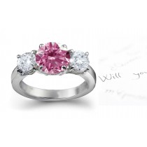 Premier Colored Diamonds Designer Collection Pink Colored Diamonds & White Diamonds Fancy Diamond Three Stone Engagement Rings