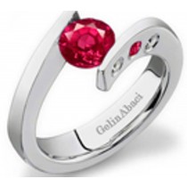 Designer Round Ruby Gemstone Diamond Tension Set Engagement Rings