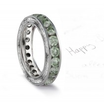 Green Diamond Engraved Wedding Bands