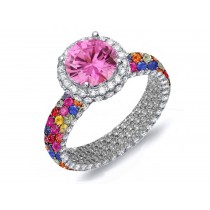 Made To Order Rings Featuring Delicate French Halo Pave Diamonds & Multi-Colored Sapphires