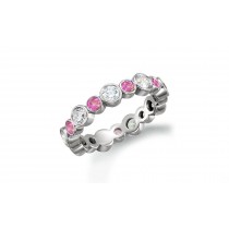 Precision Set Bezel Set Round Diamond & Pink Sapphire Eternity Band Rings