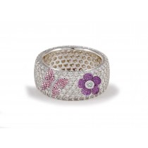 High Quality French pavee Multi-Colored Sapphire & Brilliant-Cut Round Diamond Butterfly & Flower Eternity Rings & Bands