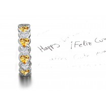 Heart Yellow Sapphires & Diamonds Eternity Ring Available in Many Sizes