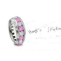 Burnish Set Heart Diamond & Pink Sapphire Rings