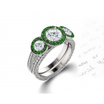 Made To Order Delicate Micro Pave Halo Vivid Green Emerald & Diamond Engagement Rings