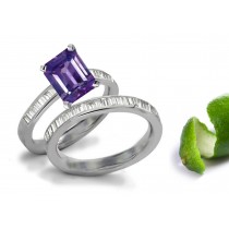 Allure of Gems: Elegant Rich Purple Sapphire Diamond Engagement & Wedding Rings