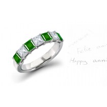 Excitement: Mens 7 Stone Prong Set Square Emerald & Princess Cut Diamond Anniversary Band