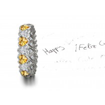 Heart Yellow Sapphires & Diamonds Eternity Ring Available For Shipping