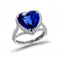 Recently Added Ring with Heart Blue Sapphire & Pave Set White Diamonds in Gold or Platinum
