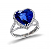 Recently Added Ring with Heart Blue Sapphire & Pave Set White Diamonds in Gold or Platinum