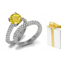 Yellow Sapphire Heart Diamond Designer Engagement Ring