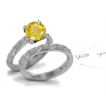 Hand Engraved: Fine, Brilliant Rich Yellow Sapphire Diamond Ring