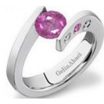 Designer Round Pink Sapphire Gemstone Diamond Tension Set Engagement Rings